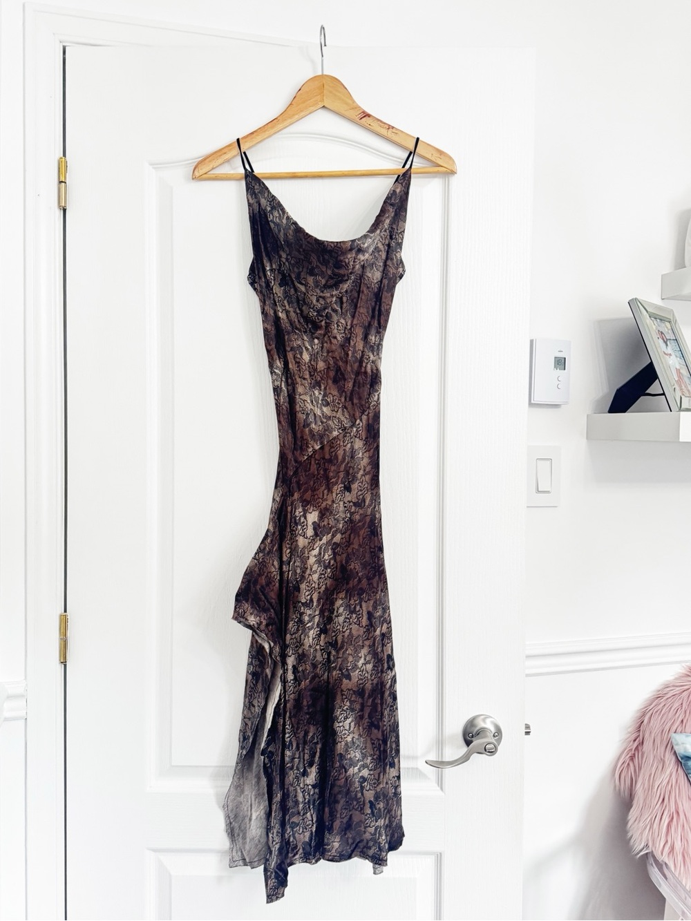 E.LOCO | Printed Satin Cowl Neck Dress